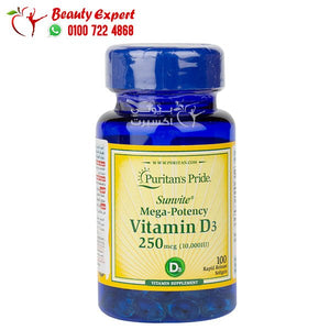 puritan's pride vitamin d3 mega-potency - 250mcg - 10.000iu - 100 cap image 0