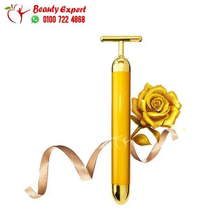 Beauty Bar 24k Golden Pulse Facial Massager T-Shape Electric Sonic Energy Face Massage Tools for Face Lift Anti-Aging Anti-Wrinkles Skin Tightening Face Firming image 0