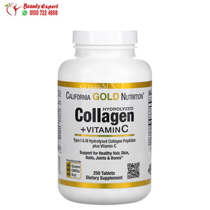 California Gold Nutrition Hydrolyzed Collagen Peptides + Vitamin C Type I & III 250 Tablets image 0