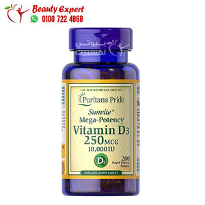 vitamin d3 mega-potency - 250mcg - 10.000iu - 100 cap - puritans pride image 0