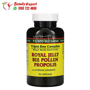 Y.S. Eco Bee Farms غذاء ملكات النحل، لقاح النحل، العكبر، بالإضافة إلى الجينسينج الكوري، 90 كبسولة image 0
