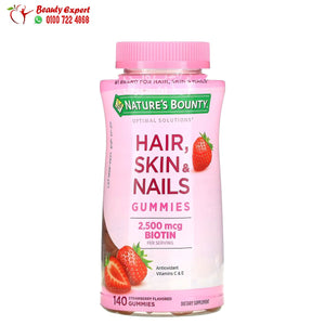 Nature's Bounty Hair Skin & Nails Gummies with Biotin Strawberry 1 250 mcg 140 Gummies image 0