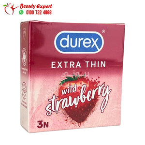 Durex Extra Thin Wild Strawberry Flavoured Condoms for Men - ديوركس واقي ذكري رفيع للغاية فراولة 3 قطع image 0