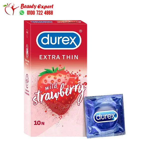 Durex Extra Thin Wild Strawberry Flavoured Condoms for Men - ديوركس واقي ذكري رفيع للغاية فراولة 10 قطع image 0