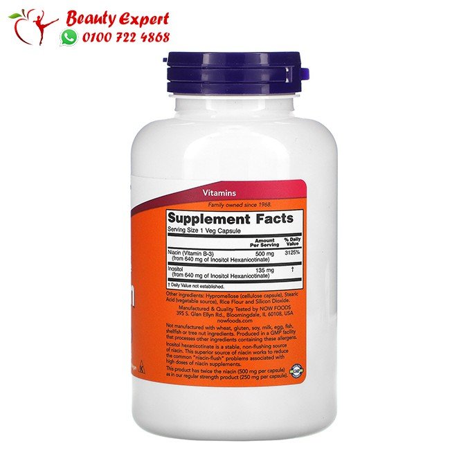 كبسولات النياسين - Now Foods Niacin 500 mg Capsules image 1