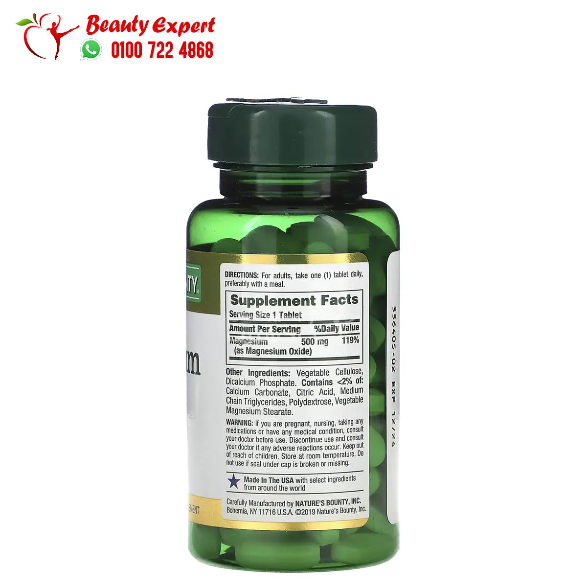 Nature's Bounty Magnesium 500 mg 100 Coated Tablets image 1