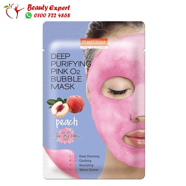 ماسك البابلز الكوري بخلاصة الخوخ - Purederm Deep Purifying Pink O2 Bubble Mask Peach image 0